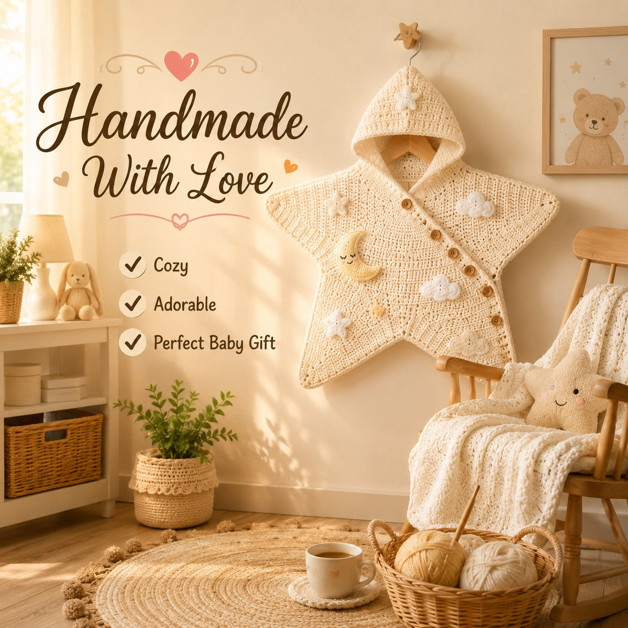 Baby Star Suit Crochet Pattern PDF – 2-in-1 Hooded Baby Cocoon Wrap