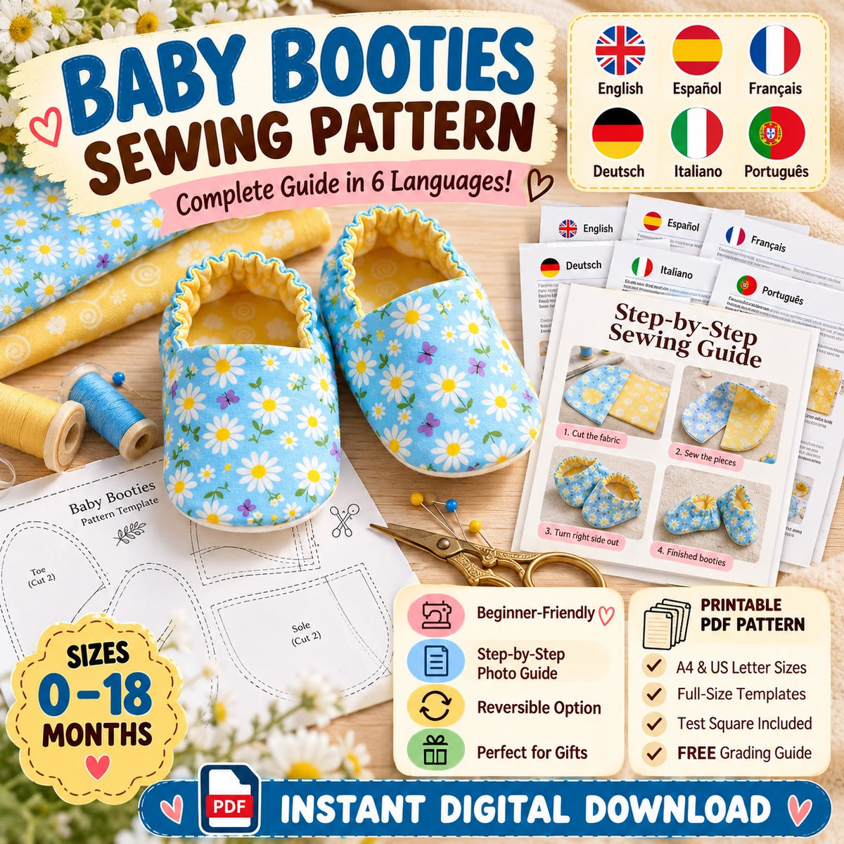 Baby Booties Sewing Pattern PDF | 0–18 Months – stitvora