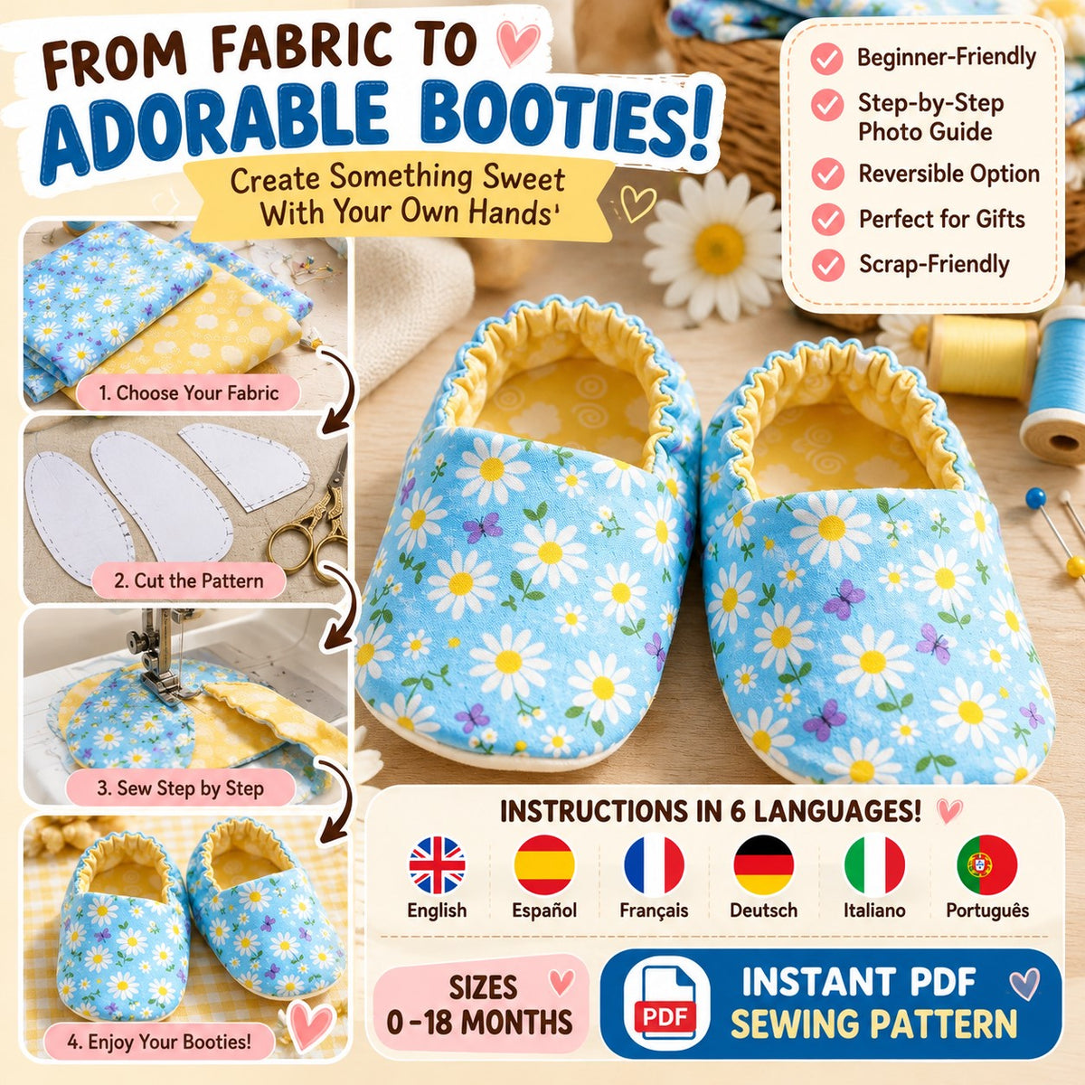 Baby Booties Sewing Pattern PDF | 0–18 Months – stitvora