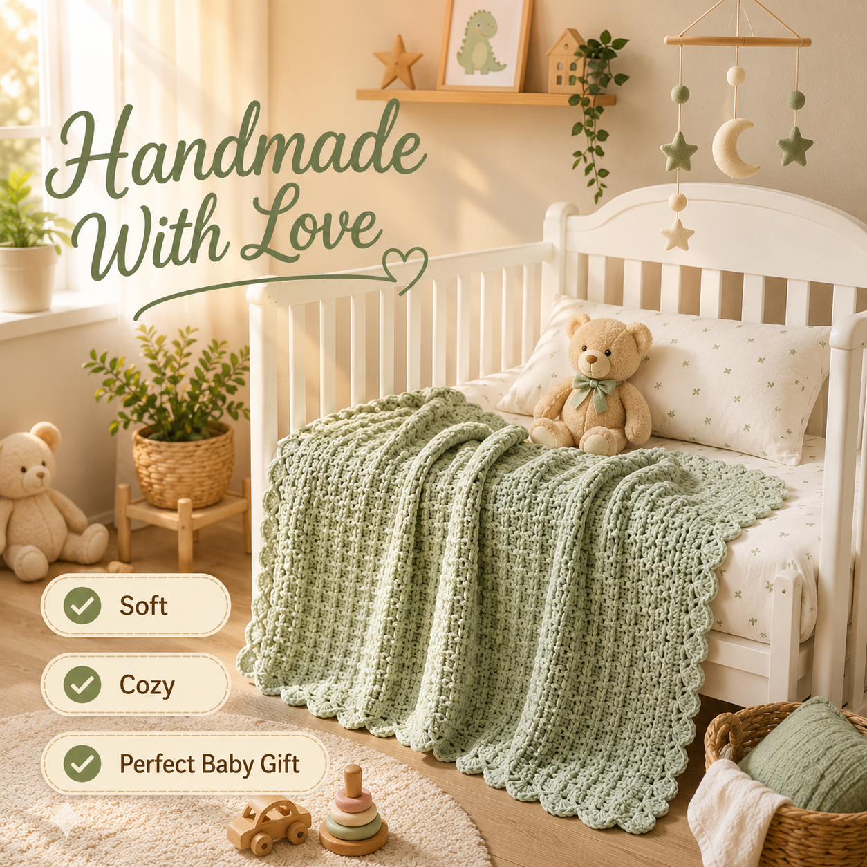Waffle Stitch Baby Blanket Crochet Pattern PDF