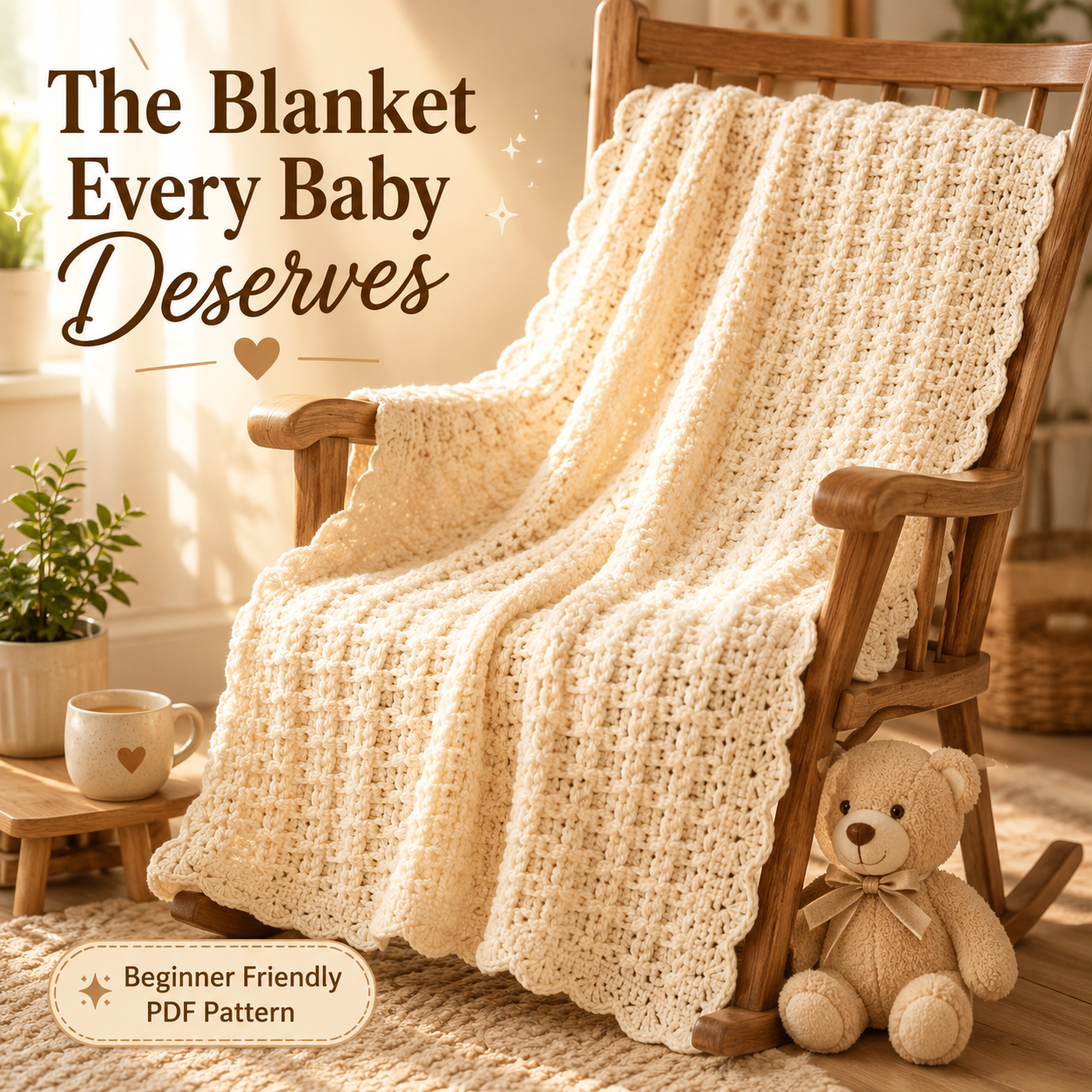 Waffle Stitch Baby Blanket Crochet Pattern PDF