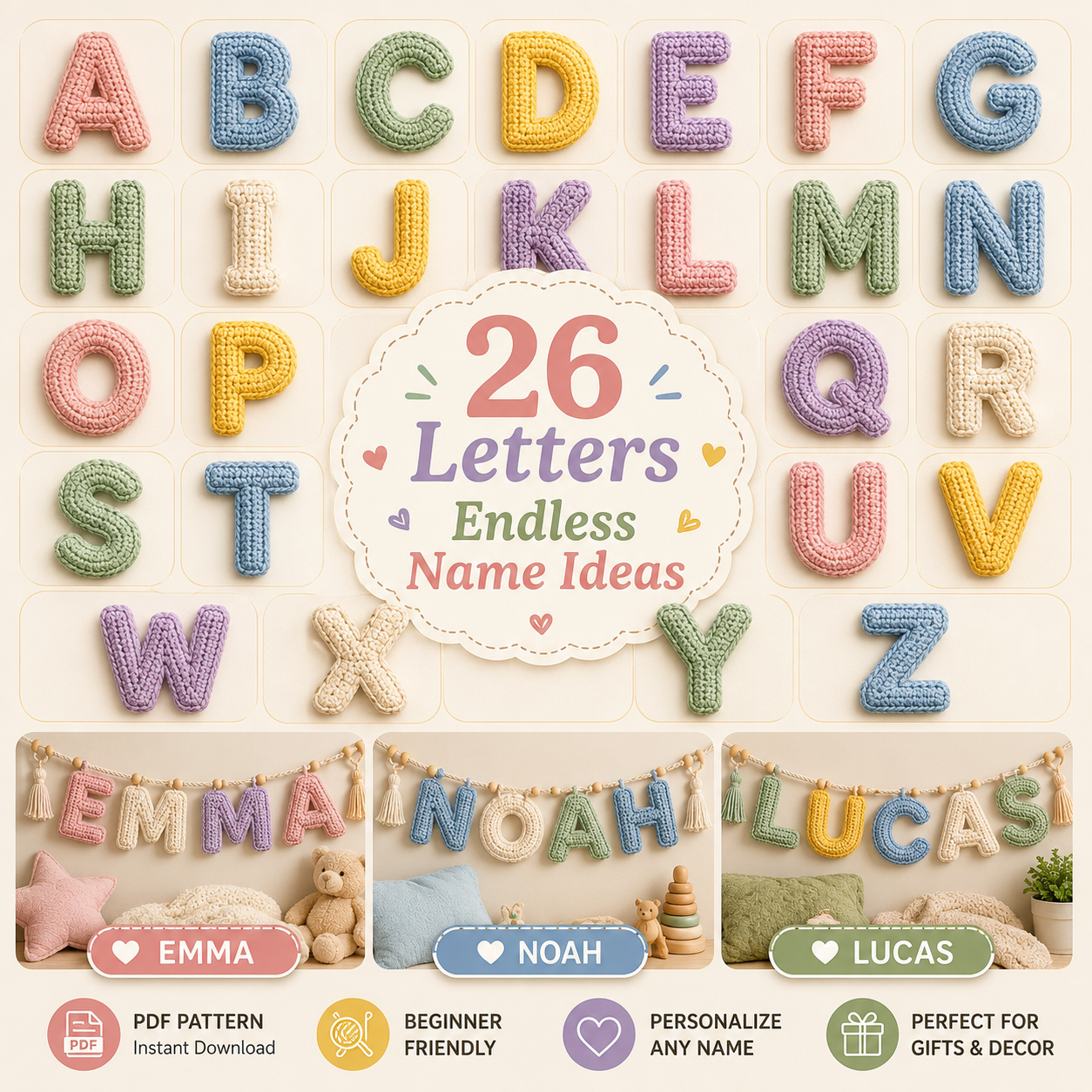 Crochet Alphabet Letters Pattern Bundle (A–Z PDF)