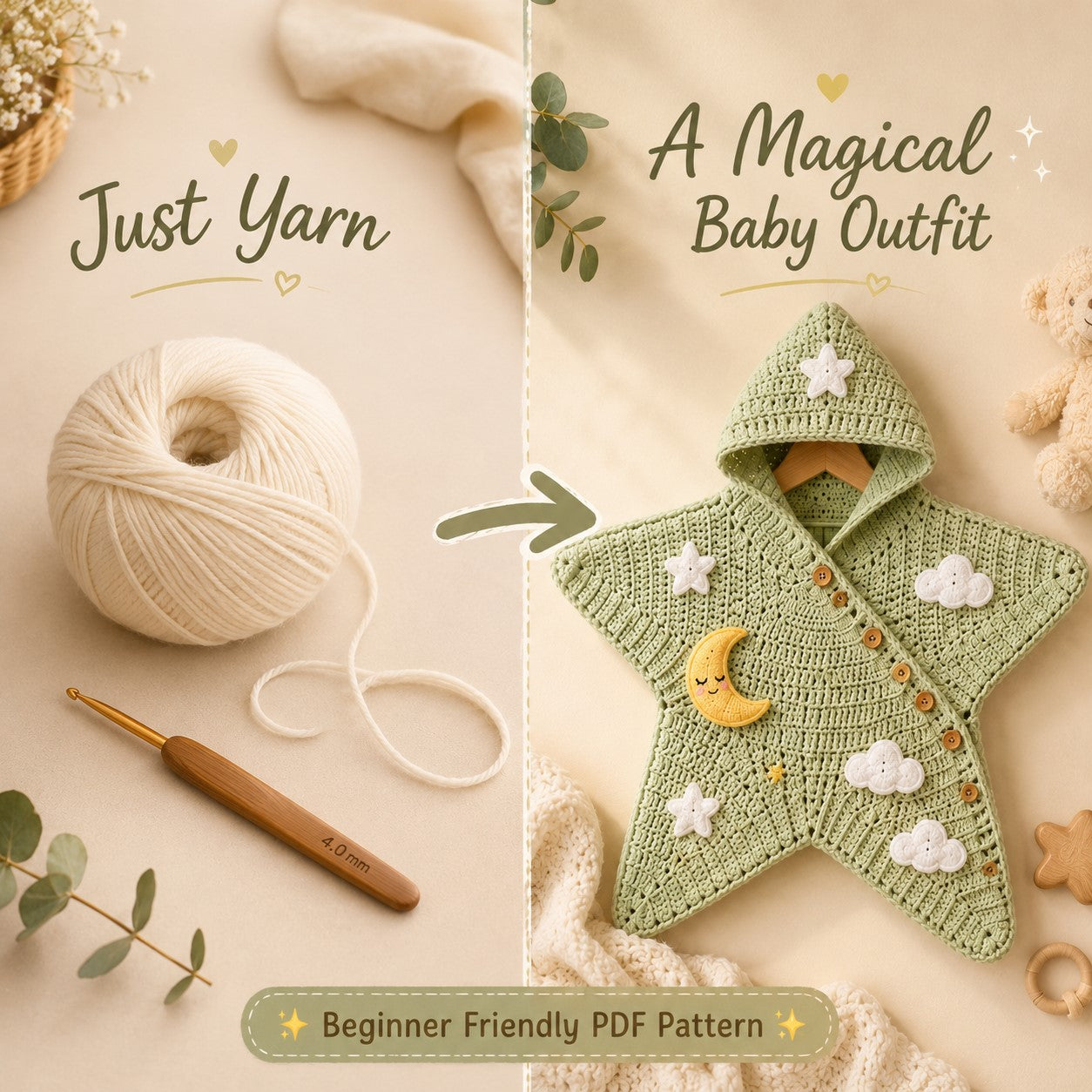 Baby Star Suit Crochet Pattern PDF – 2-in-1 Hooded Baby Cocoon Wrap