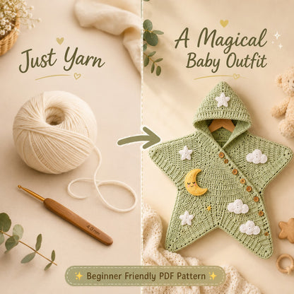 Baby Star Suit Crochet Pattern PDF – 2-in-1 Hooded Baby Cocoon Wrap