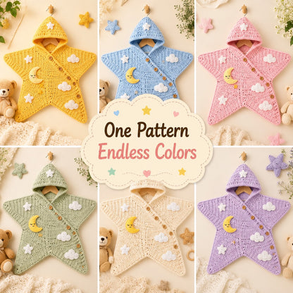 Baby Star Suit Crochet Pattern PDF – 2-in-1 Hooded Baby Cocoon Wrap