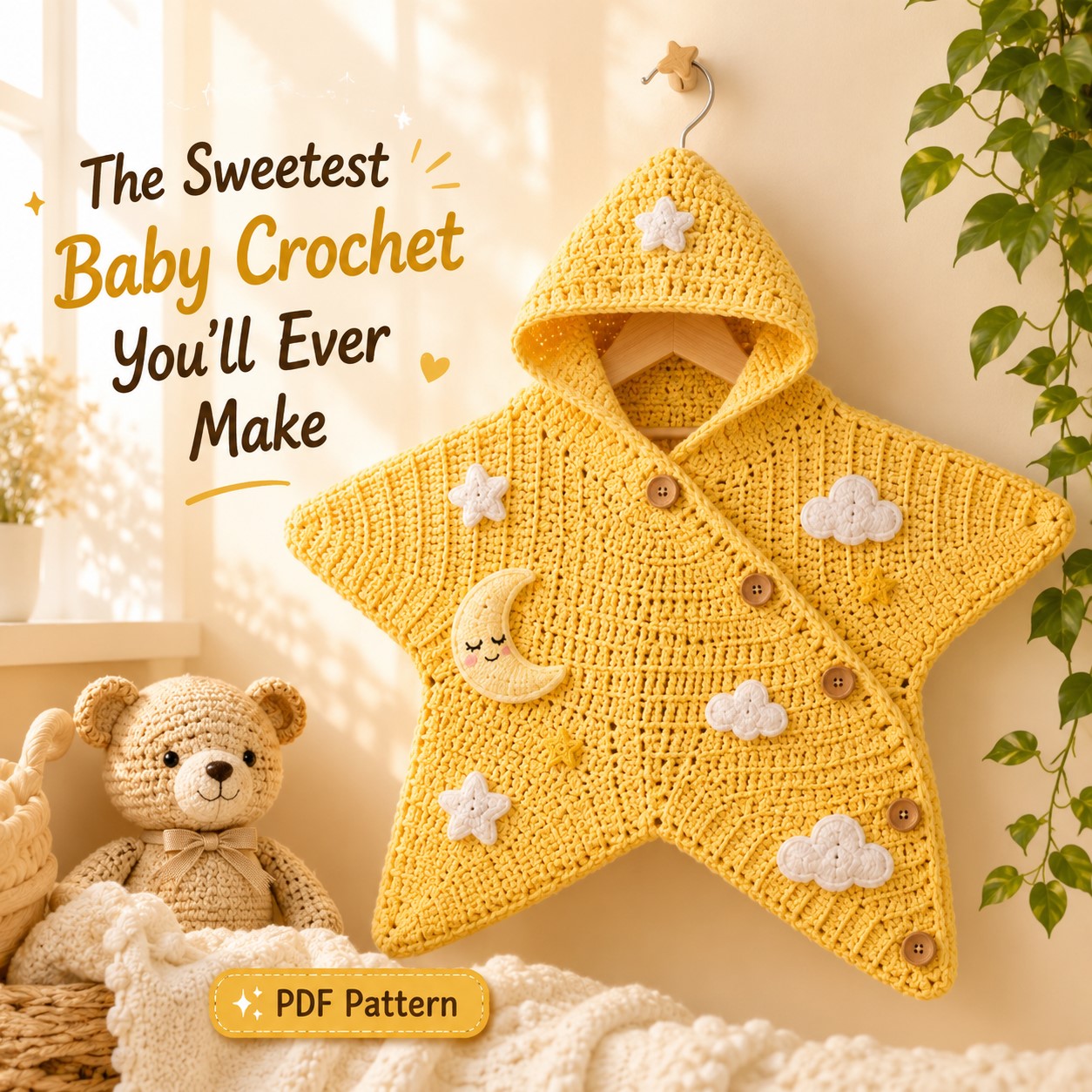 Baby Star Suit Crochet Pattern PDF – 2-in-1 Hooded Baby Cocoon Wrap