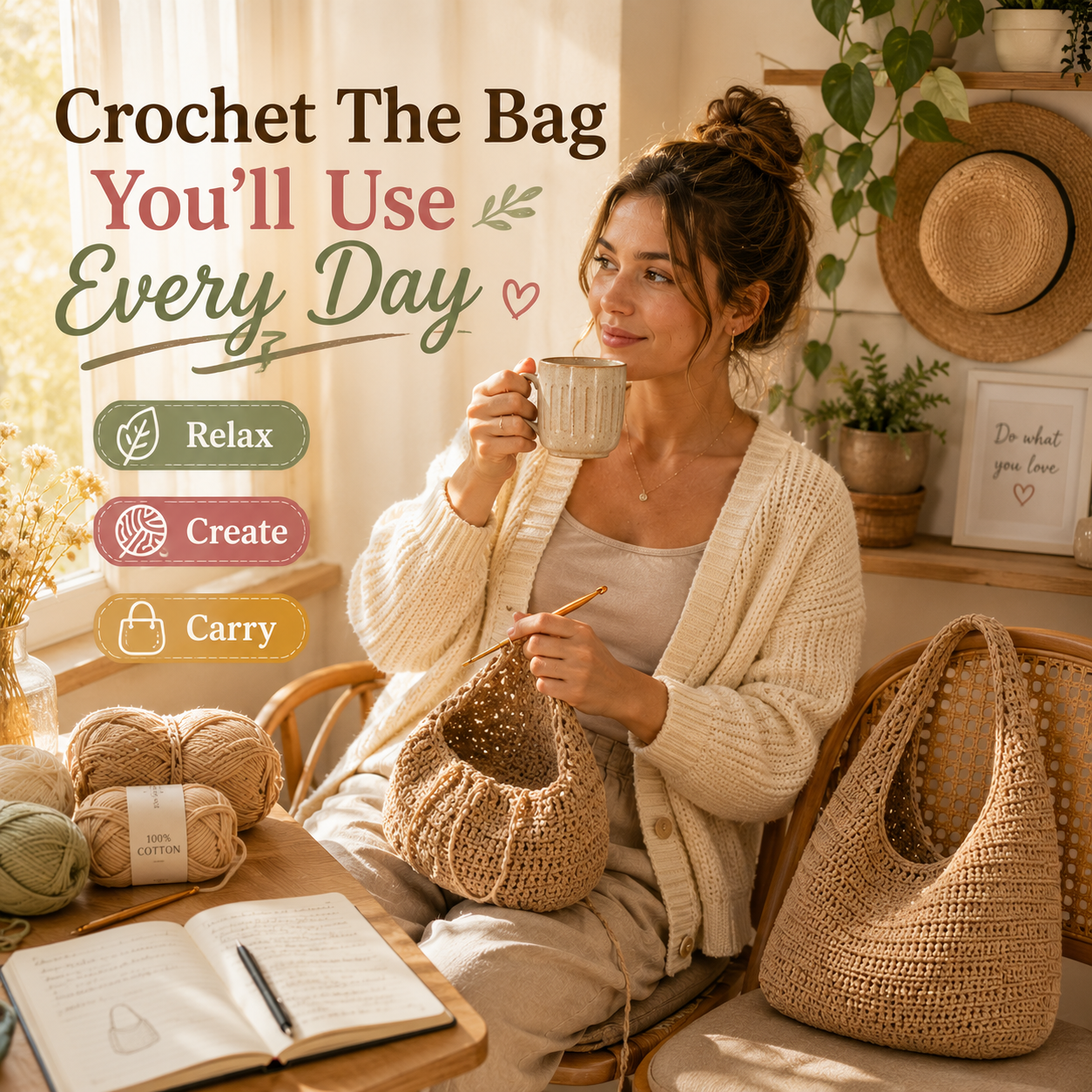 Crochet Hobo Bag Pattern | 3 Sizes PDF
