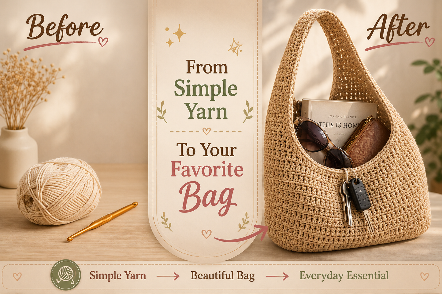 Crochet Hobo Bag Pattern | 3 Sizes PDF