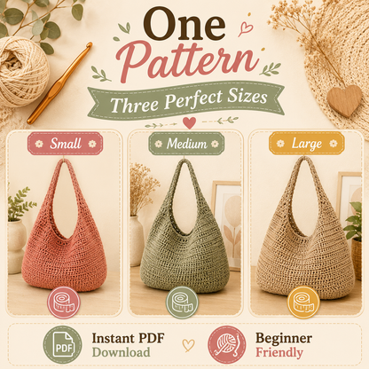 Crochet Hobo Bag Pattern | 3 Sizes PDF