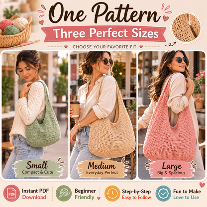 Crochet Hobo Bag Pattern | 3 Sizes PDF
