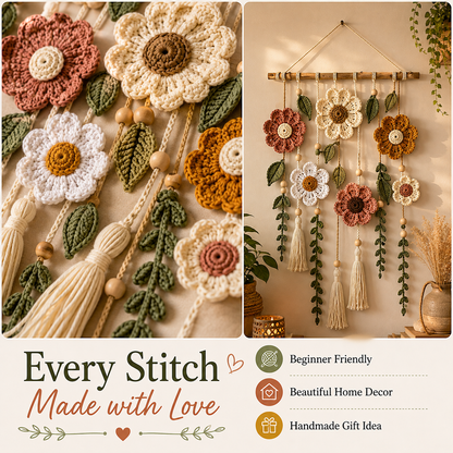 Crochet Flower Wall Hanging Pattern | Boho Floral Wall Decor PDF
